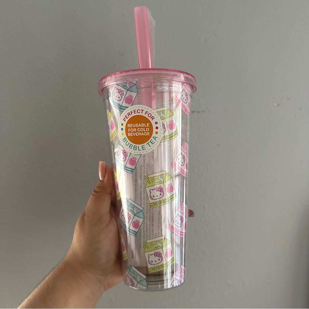 Silver Buffalo Sanrio Hello Kitty Milk Carton Pattern Plastic Boba Tumbler